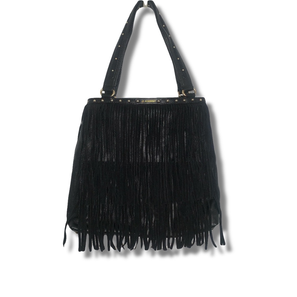 B. MAKOWSKY Black leather Fringe shoulder Bag❤️